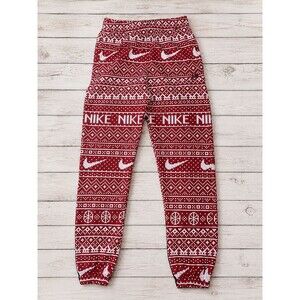 Nike Fair Isle Fleece Joggers Mens XS Red White Pattern Sweatpants Pockets